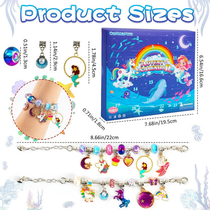 OuMuaMua Advent Calendar Charm Bracelets - 24 Days Christmas Countdown with Mermaid & Unicorn | DIY Jewelry Kit for Girls & Women