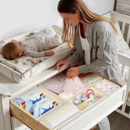 DIMJ Drawer Organizer - 12 Pack Foldable Fabric Storage Bins for Clothes | Beige Dresser Dividers