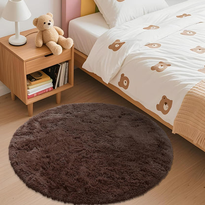 OLANLY Round Coffee Area Rug - Soft, Fluffy, Machine Washable 3 ft Circle Carpet for Bedroom & Living Room Decor
