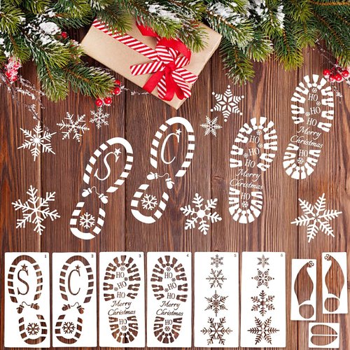 FOIMAS Christmas Santa Footprint Stencil Set - 9 Large Elf Footprints & Snowflake Templates for Holiday Crafts