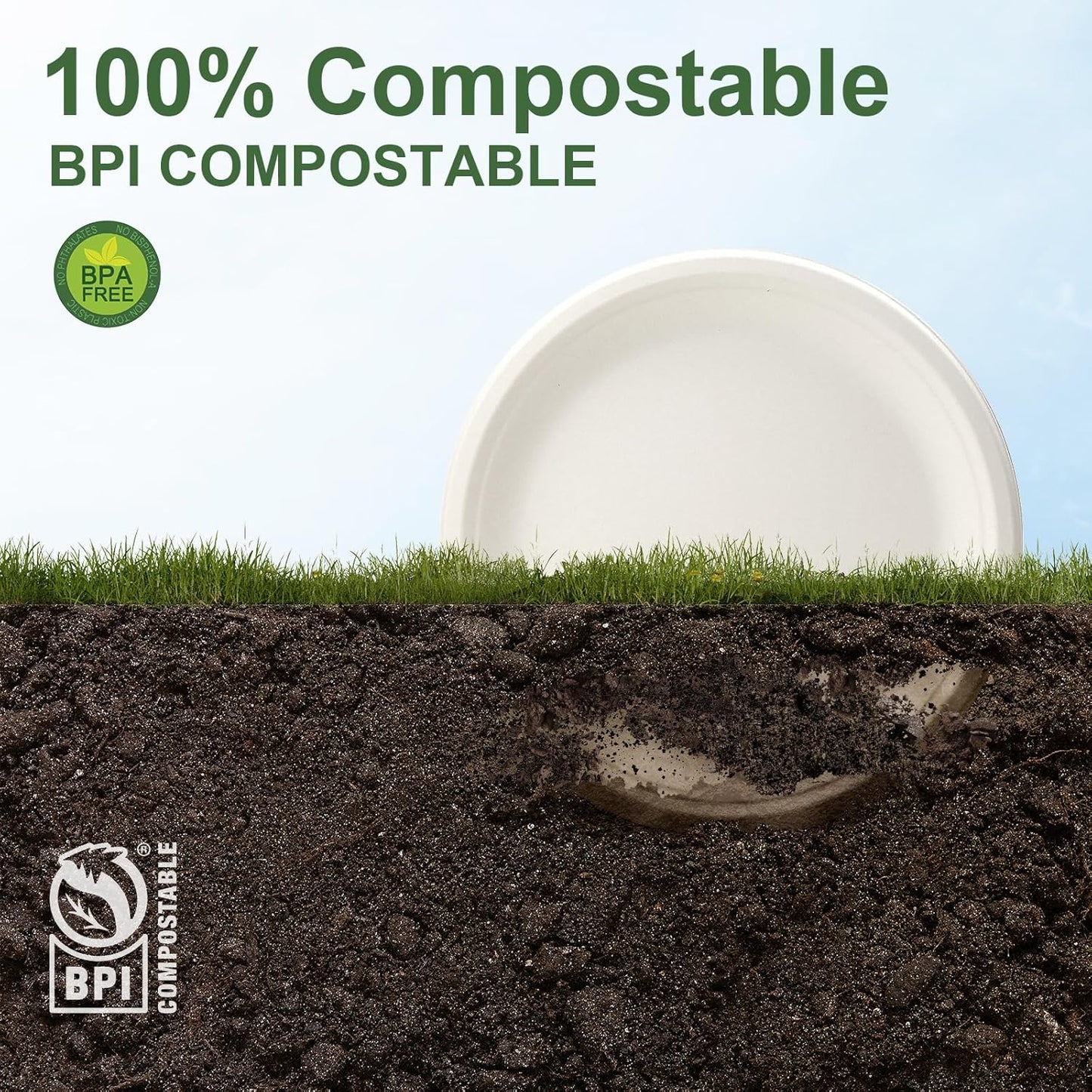WELLIFE 10-Inch Compostable Paper Plates - 125-Pack Heavy-Duty, Eco-Friendly & Microwaveable | BPI Certified