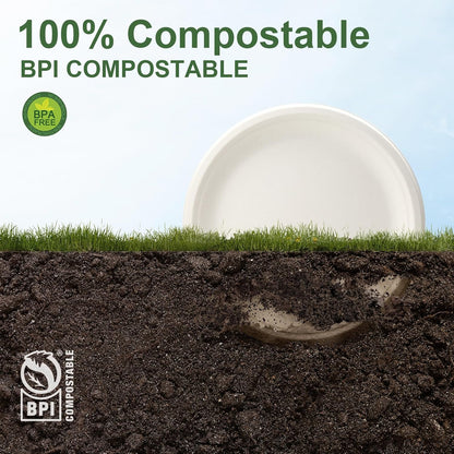 WELLIFE 10-Inch Compostable Paper Plates - 125-Pack Heavy-Duty, Eco-Friendly & Microwaveable | BPI Certified
