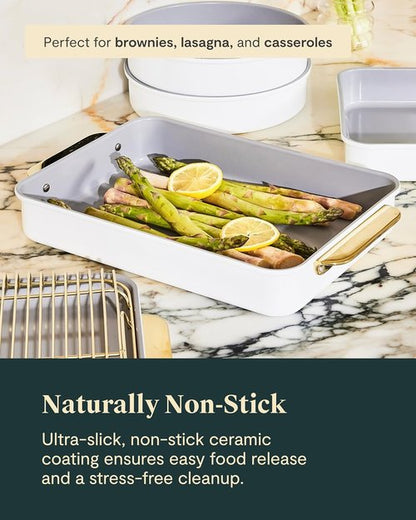 Caraway Nonstick Baking Pan Set - 2x 9" x 6.5" & 1x 9" x 13" - Non-Toxic, PTFE & PFOA Free - Durable Aluminized Steel for Casseroles & Lasagna - Marigold