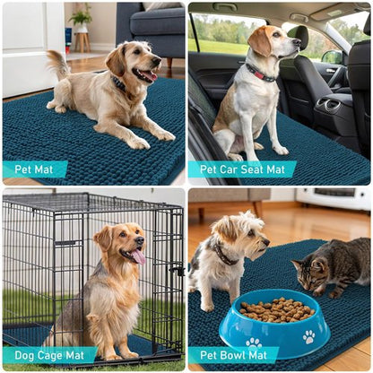OLANLY Dog Door Mat for Muddy Paws 45x27, Absorbs Moisture and Dirt, Absorbent Non-Slip Washable Doormat, Quick Dry Chenille Mud Mat, Entry Indoor Entryway Carpet for Inside Floor, Atlantic Blue