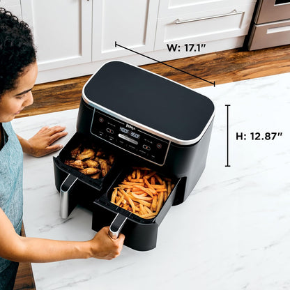 Ninja Foodi Air Fryer - 6-in-1 10-QT DualZone Baskets | Smart Finish for Cooking Two Foods | XL Capacity | Black | DZ302