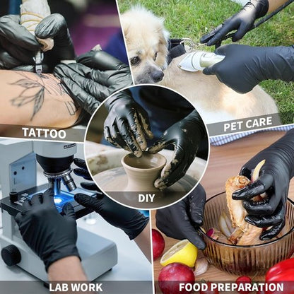 FINITEX Nitrile Disposable Black Gloves - 3.5mil Powder-Free & Latex-Free | Ideal for Cleaning & Food Prep (Pack of 60)