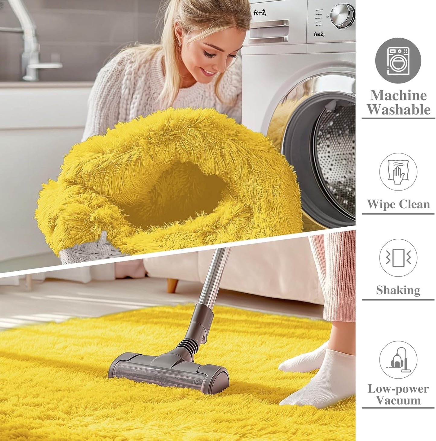 OLANLY Large Area Rug - Soft Fluffy Shaggy Carpet for Living Room & Bedroom | Machine Washable, Yellow