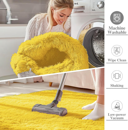 OLANLY Large Area Rug - Soft Fluffy Shaggy Carpet for Living Room & Bedroom | Machine Washable, Yellow