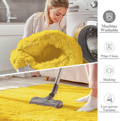 OLANLY 5x7 Machine Washable Large Area Rugs for Living Room, Bedroom, Soft Fluffy Shaggy Bedside Rug, Indoor Floor Carpet for Kids Girls and Boys, Dorms, Nursery, Home Decor Aesthetic, Yellow
