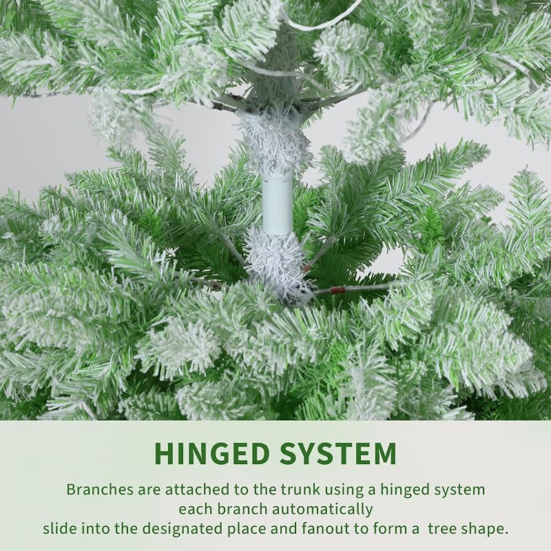 6ft Green Gradient Snow Flocked Prelit Pencil Christmas Tree - 100 Dual Color LED Lights, 320 Tips, Metal Stand (Variation: White & Green Gradient+6ft)