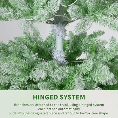 6ft Green Gradient Snow Flocked Prelit Pencil Christmas Tree - 100 Dual Color LED Lights, 320 Tips, Metal Stand (Variation: White & Green Gradient+6ft)