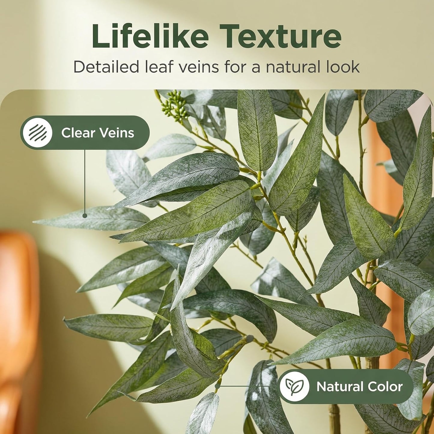 Skiennix Artificial Eucalyptus Tree - 3FT Faux Indoor Plant in White Pot for Modern Home Décor