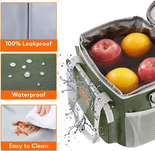 Lifewit Insulated Lunch Bag - Soft Cooler Tote for Adults | Gray & Green, 12-Can Capacity (9L)
