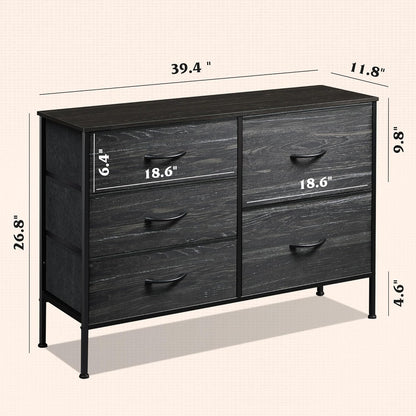 WLIVE Dresser - 5 Drawer Chest with Organizers | Stylish Fabric Storage for Bedroom & Living Room - Charcoal Black
