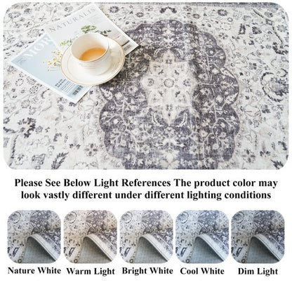 Hallway 2x5 Washable Runner Rug: Oriental Stain Resistant Kitchen Entryway Rugs Farmhouse Ultra Soft Bathroom Bedroom Print Floor Mat Thin Non Slip Indoor Carpet for Living Room Laudry(2X5, Grey)