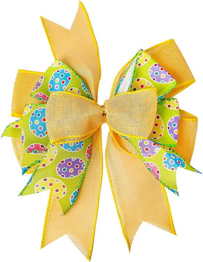 SIMISI Ribbon Easter Wreath Bow - Yellow Egg Basket Ornaments for Home Decor | 9.5 x 13 Inch