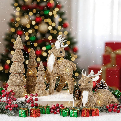 5 Pcs Christmas Reindeer and Mini Tree Centerpieces Set