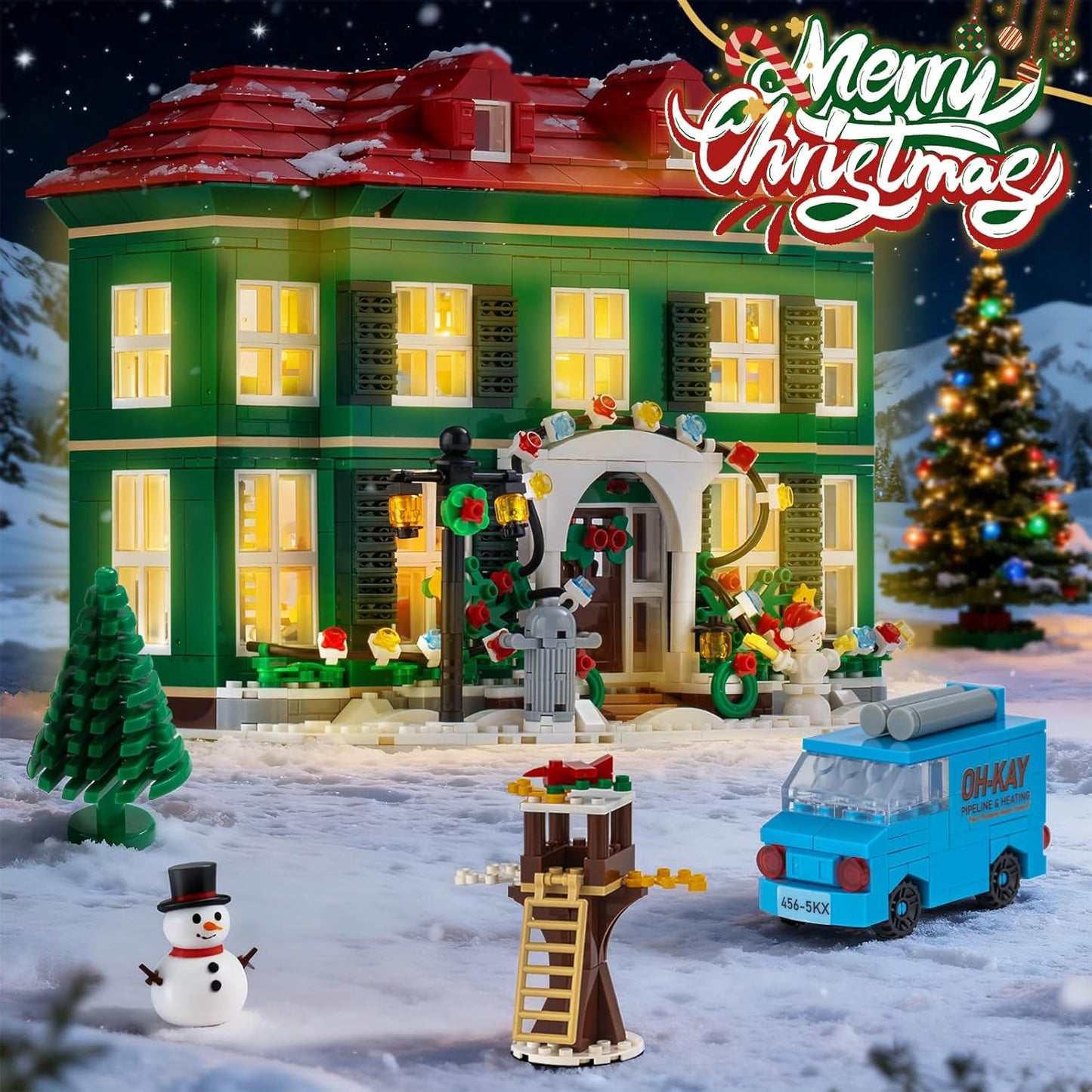 Skiennix Christmas House Building Set - 1187PCS Light-Up Holiday Kit for Adults & Movie Fans