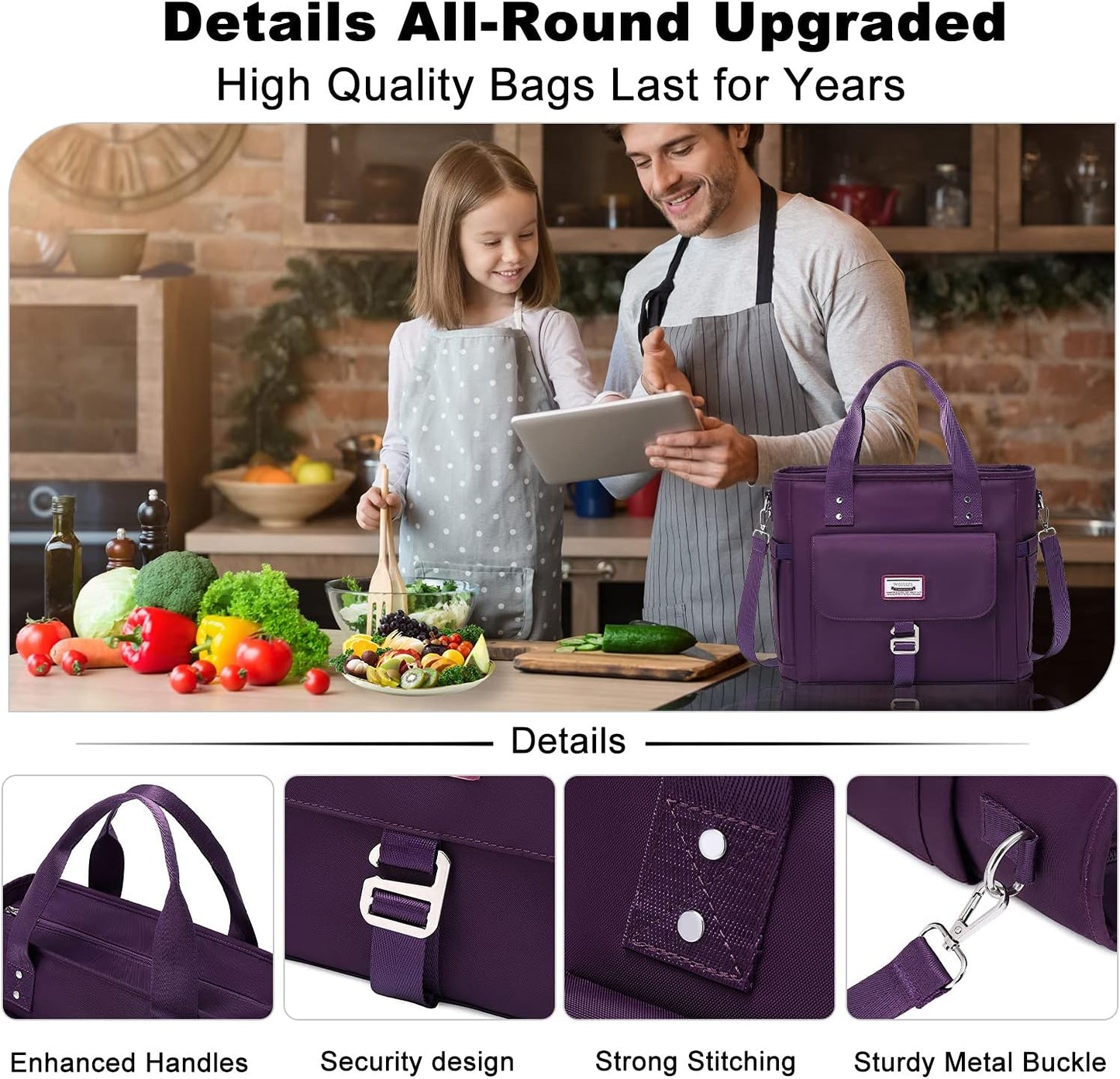 Weitars Insulated Lunch Bag for Women - Extra Large Tote Cooler with Removable Shoulder Strap | Ideal for Work, Picnics & Hiking