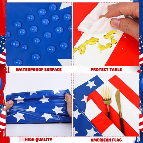 Augisteen Patriotic Plastic Tablecloth - American Flag Design for 4th of July | 54" x 108" Disposable Cover