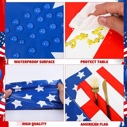 Augisteen Patriotic Plastic Tablecloth - American Flag Design for 4th of July | 54" x 108" Disposable Cover