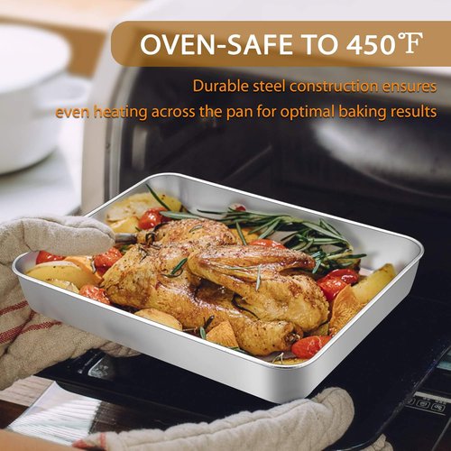 E-far Baking Pans Set - 3 Stainless Steel Rectangle & Square Cake Pans | Oven Safe, Dishwasher Safe