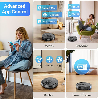Tikom Robot Vacuum & Mop Combo - 5000Pa Powerful Cleaner with 150 Min Runtime | App & Remote Control for Hard Floors & Carpets