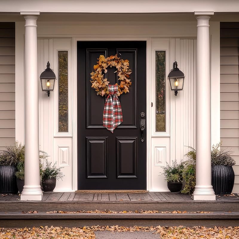 Christmas Wreath Sash for Front Door - Red Green Burlap Plaid Ribbon, 54.3 in