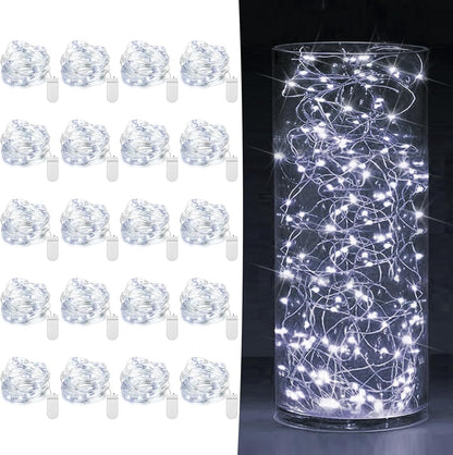 Skiennix 20 Pack Fairy Lights - Battery Operated 7ft Mini String Lights | Twinkle Silver Wire for Weddings & Christmas Decor