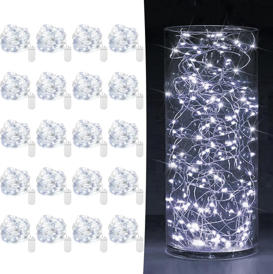 Skiennix 20 Pack Fairy Lights - Battery Operated 7ft Mini String Lights | Twinkle Silver Wire for Weddings & Christmas Decor