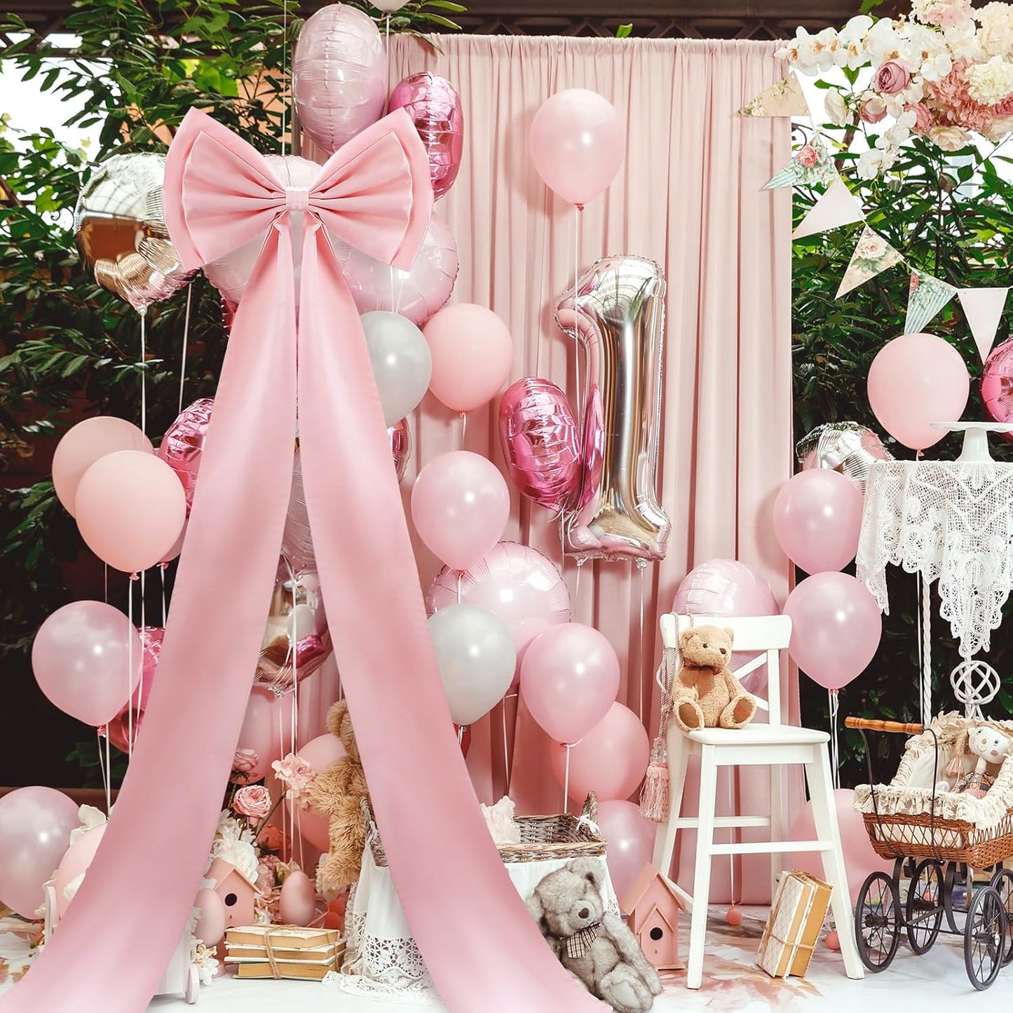 Wavwavw Wedding Bow Decor - Giant Dusty Pink Satin Bows for Room Wall Backdrop | 75x18 Inch