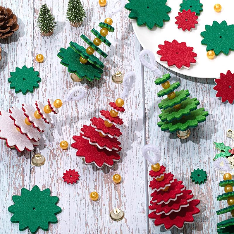Hollowfly 50-Piece Felt Christmas Ornament Craft Kit - DIY Holiday Ornaments, Easy to Assemble, Includes Instructions (Variation: 50)