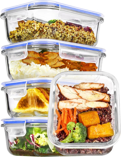 Vtopmart Glass Storage Containers - 22oz Meal Prep Set with Airtight Snap Lids | 5-Pack, Blue