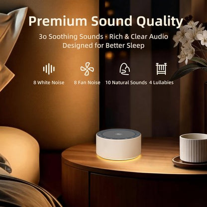 Kipcush White Noise Machine with Night Light – Nursery Sound Machine with Soft Non-Glare Lamp, 30 Soothing Sounds, 8 Color Lights, Up to 8-Hour Timer for Baby & Adults
