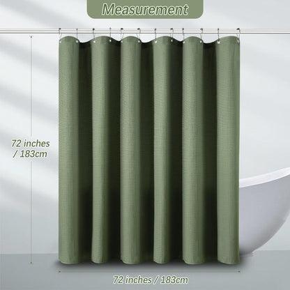 PANGSINNE Sage Green Shower Curtain - Waffle Weave Fabric Heavy Duty for Bathroom, Water Repellent Weighted 256GSM Hotel Quality Machine Washable Bath Curtains with 12 Hooks, 72Wx72H