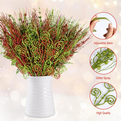 Regine Switzerland Glitter Christmas Tree Picks - 48 Pack 17'' Red & Green Curly Decorations for Holiday Decor