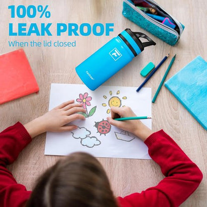 Fanhaw Insulated Kids Water Bottle - 14 Oz Stainless Steel, Leak-Proof, BPA-Free | Green Blue