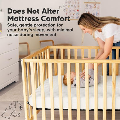 2-Pack Waterproof Crib Mattress Protector Cover Fitted - Quiet Baby Crib Mattress Pad Sheets, 52" x 28" Soft Quilted Cotton Baby Sheet, Machine Washable, Easy Fit, Durable (Soft White/Mavy)
