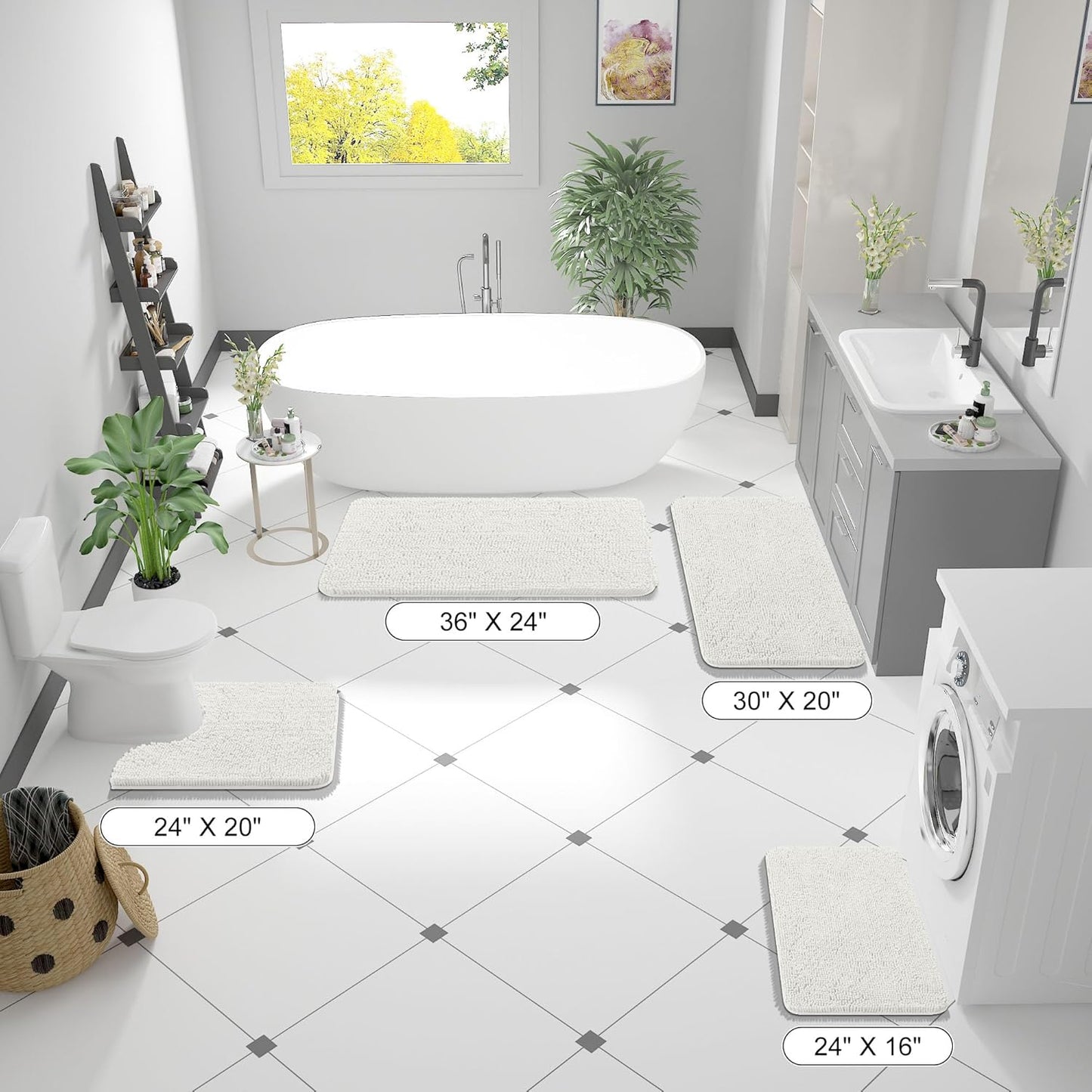 OLANLY Large Bathroom Rugs - Extra Soft Chenille Bath Mats | Quick Dry, Machine Washable, Ivory 40x32
