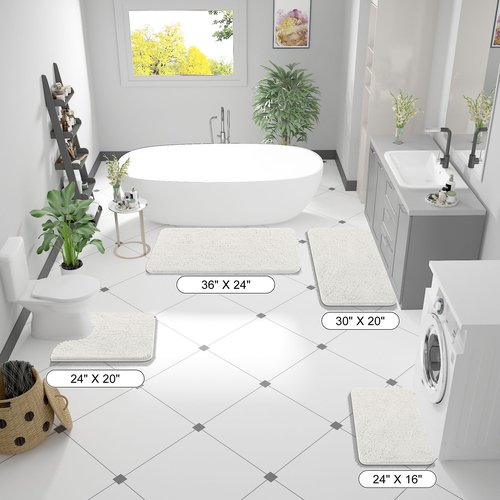 OLANLY Bathroom Rugs 24x16, Extra Soft Absorbent Chenille Bath Rugs, Rubber Backing Quick Dry, Machine Washable Bath Mats for Bathroom Floor, Tub and Shower, Home Decor Accessories, Ivory