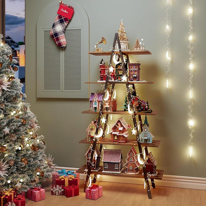 YOUDENOVA A-Shaped Ladder Bookshelf, Black Christmas Village Display