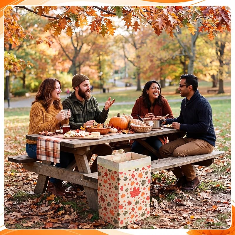 Fall 13 Gallon Disposable Trash Cans with 8 Bags – 4 Pack, Maple Leaf Design (Variation: Fall)
