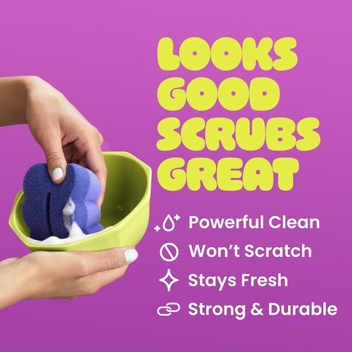 Brite by Scotch-Brite 2-Sided Scrub Sponge - Midnight Mode for Effective Kitchen Cleaning | 6 Pack