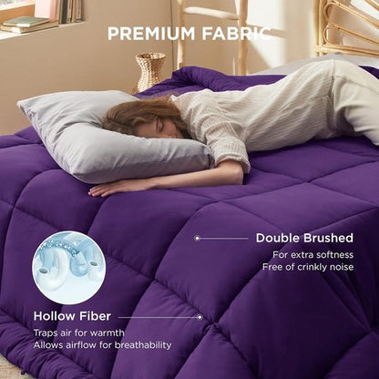 Bedsure Comforter Duvet Insert - King Size Quilted Down Alternative Blanket, All Season, Purple 90 x 102 Inches