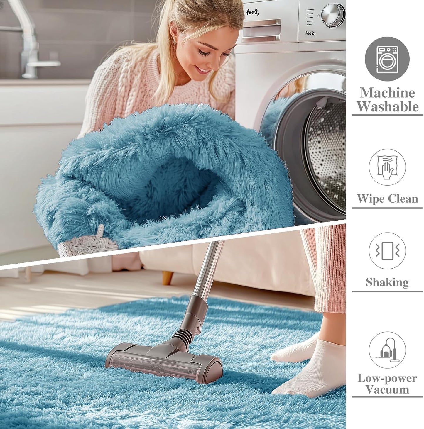 OLANLY Runner Rugs - Soft Fluffy Machine Washable 2x5 for Hallway & Bedroom | Slate Blue Indoor Carpet