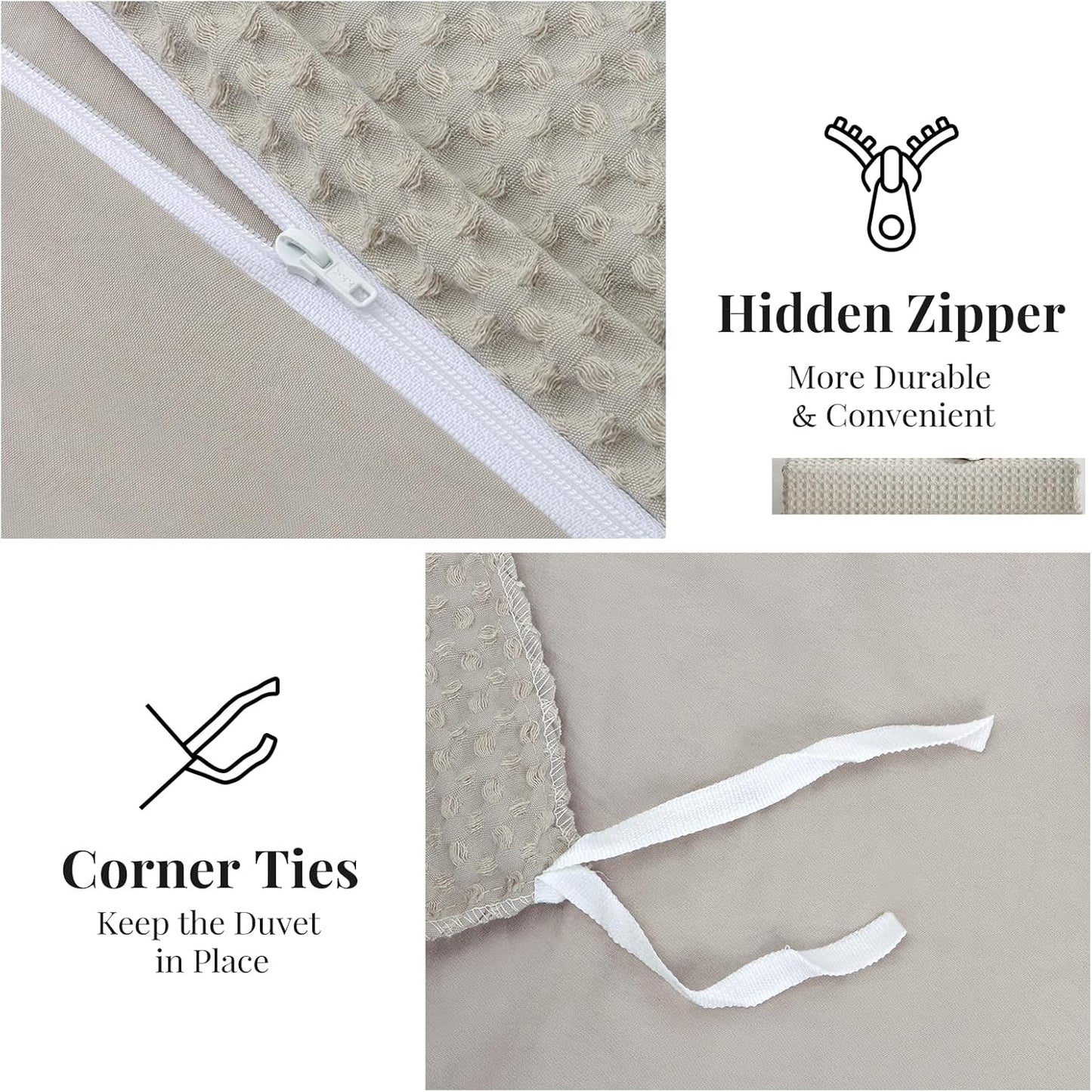 WARMDERN Waffle Weave Duvet Cover Set - Soft & Breathable Queen Size Microfiber Bedding in Khaki | 3 Pieces