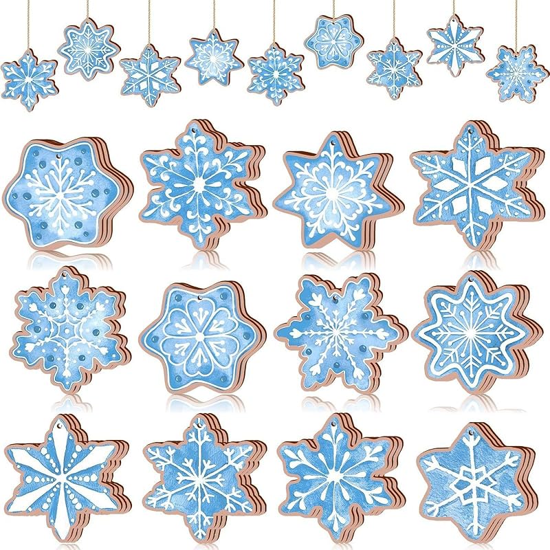 12 Pcs Blue Wooden Snowflake Ornaments - Christmas Tree Decorations - Variation of THIS listing: Blue Snowflake-2
