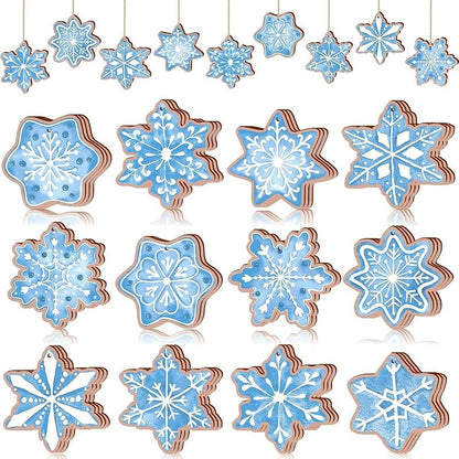 12 Pcs Blue Wooden Snowflake Ornaments - Christmas Tree Decorations - Variation of THIS listing: Blue Snowflake-2