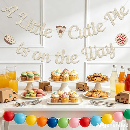 A Little Cutie Pie Is On The Way Banner — Champagne Gold Baby Shower Decor