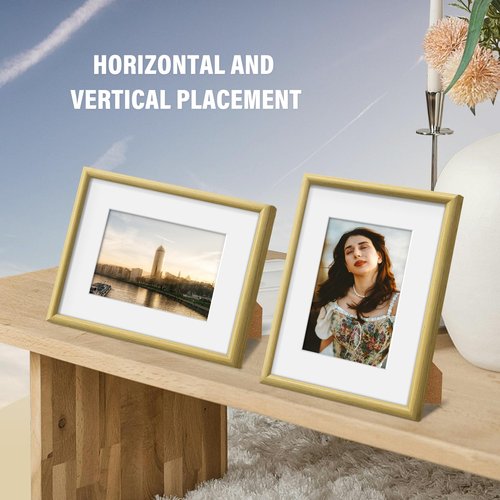 Wiscet 8x10 Picture Frame Set of 6, Display Pictures 5x7 with Mat or 8 x 10 Without Mat, Photo Frame for Wall Mounting or Tabletop Display, Natural